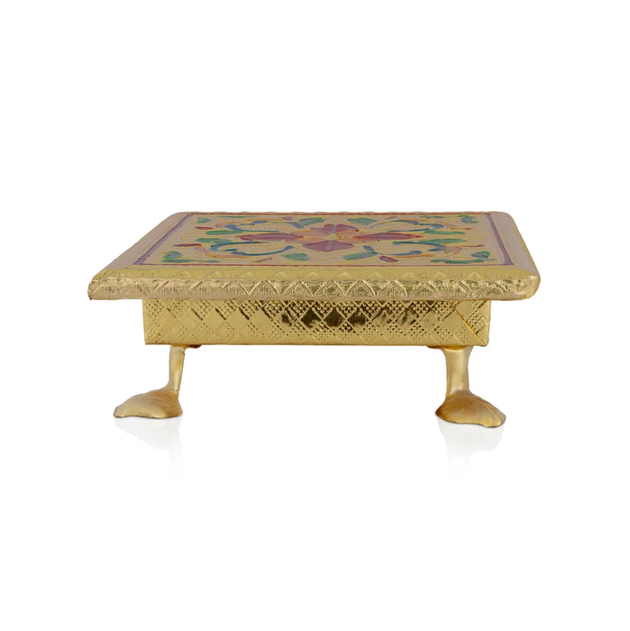 Bajot With Leg - 2 x 6 Inches | Manai Palagai/ Gold Polish Chowki/ Meenakari Design Patla for Pooja