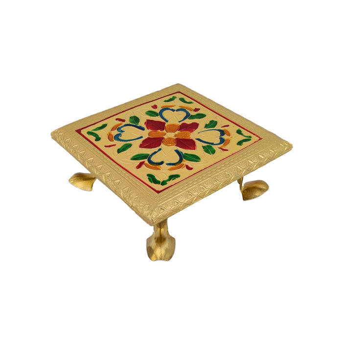 Bajot With Leg - 2 x 6 Inches | Manai Palagai/ Gold Polish Chowki/ Meenakari Design Patla for Pooja
