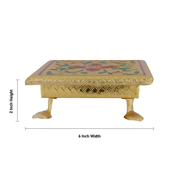 Bajot With Leg - 2 x 6 Inches | Manai Palagai/ Gold Polish Chowki/ Meenakari Design Patla for Pooja