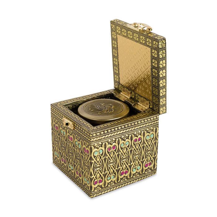 Pet Jar - 4 x 4 Inches | Golden Meenakari Peacock Design Storage Box/ Dry Fruit Box/ Gift Box for Festive Occasions/ Assorted