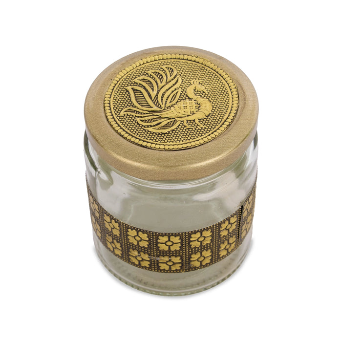 Pet Jar - 4 x 4 Inches | Golden Meenakari Peacock Design Storage Box/ Dry Fruit Box/ Gift Box for Festive Occasions/ Assorted