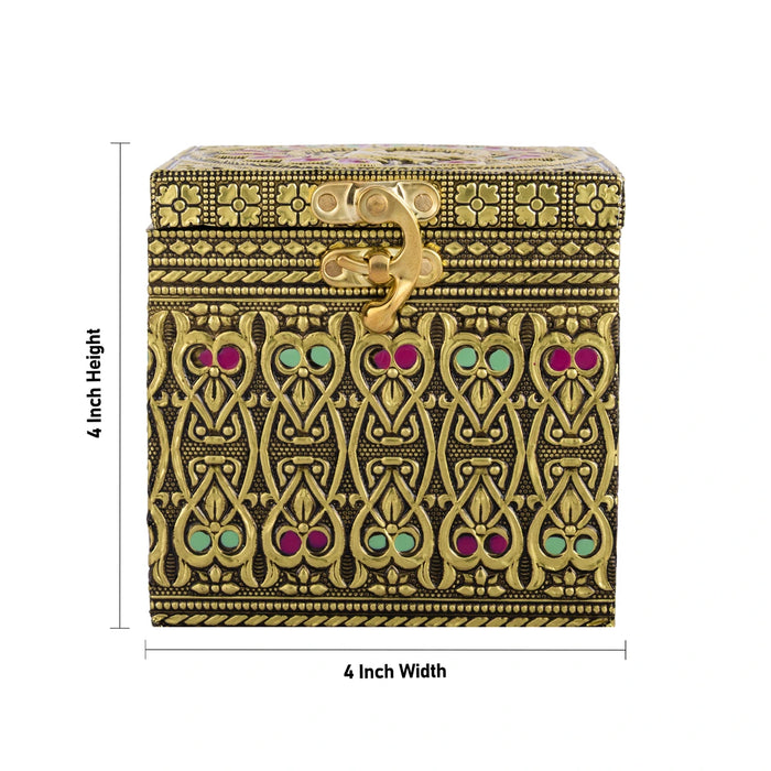 Pet Jar - 4 x 4 Inches | Golden Meenakari Peacock Design Storage Box/ Dry Fruit Box/ Gift Box for Festive Occasions/ Assorted