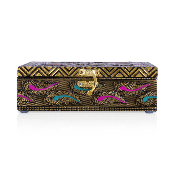Pooja Box - 5.5 x 6.5 Inches | Wooden Box/ Meenakari Design Storage Box/ Jewellery Container for Home