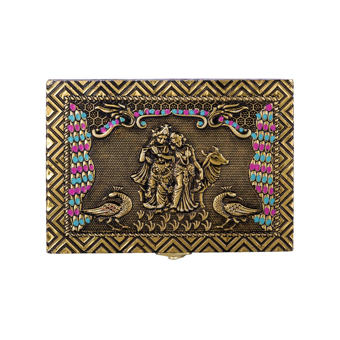 Pooja Box - 5.5 x 6.5 Inches | Wooden Box/ Meenakari Design Storage Box/ Jewellery Container for Home