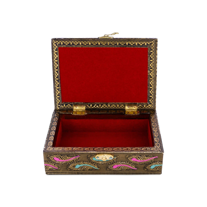 Pooja Box - 5.5 x 6.5 Inches | Wooden Box/ Meenakari Design Storage Box/ Jewellery Container for Home