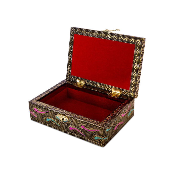 Pooja Box - 5.5 x 6.5 Inches | Wooden Box/ Meenakari Design Storage Box/ Jewellery Container for Home