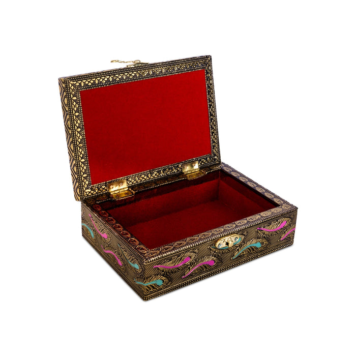 Pooja Box - 5.5 x 6.5 Inches | Wooden Box/ Meenakari Design Storage Box/ Jewellery Container for Home