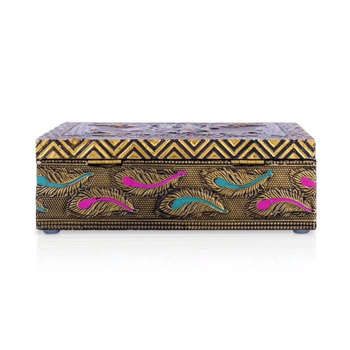 Pooja Box - 5.5 x 6.5 Inches | Wooden Box/ Meenakari Design Storage Box/ Jewellery Container for Home