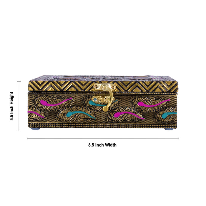 Pooja Box - 5.5 x 6.5 Inches | Wooden Box/ Meenakari Design Storage Box/ Jewellery Container for Home