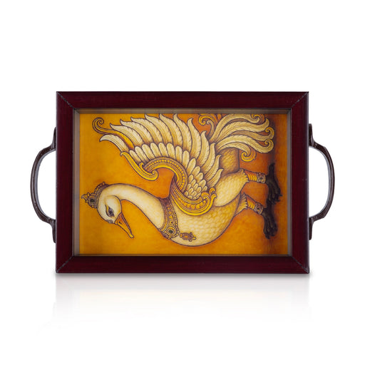 Tanjore Glass Painting Wooden Tray - 1.5 X 6 X 6 Inches | Serving Tray/ Peacock Design Kitchen Tray For Home - Pooja Plate & Tray