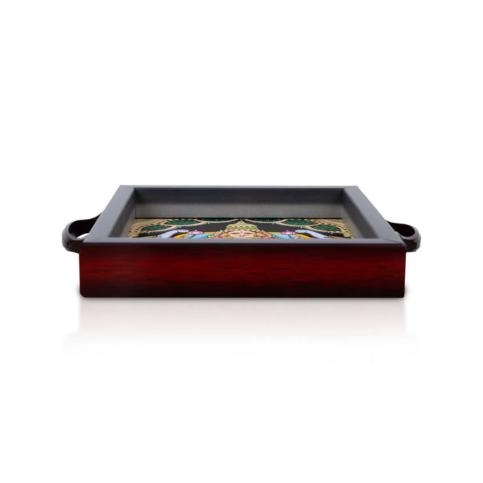 Tanjore Glass Painting Wooden Tray – 1.5 X 6 Inches | Gajalakshmi Design / Decorative Serving Tray