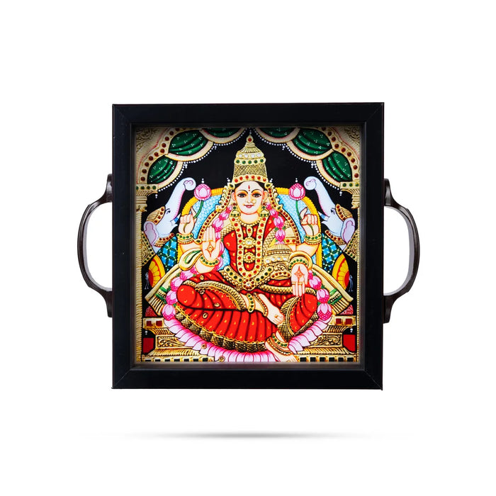 Tanjore Glass Painting Wooden Tray – 1.5 X 6 Inches | Gajalakshmi Design / Decorative Serving Tray