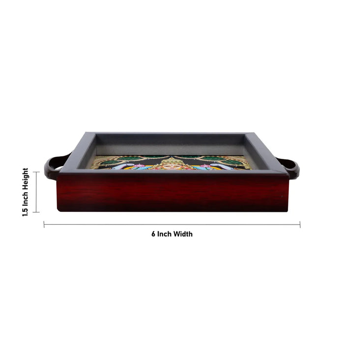 Tanjore Glass Painting Wooden Tray – 1.5 X 6 Inches | Gajalakshmi Design / Decorative Serving Tray