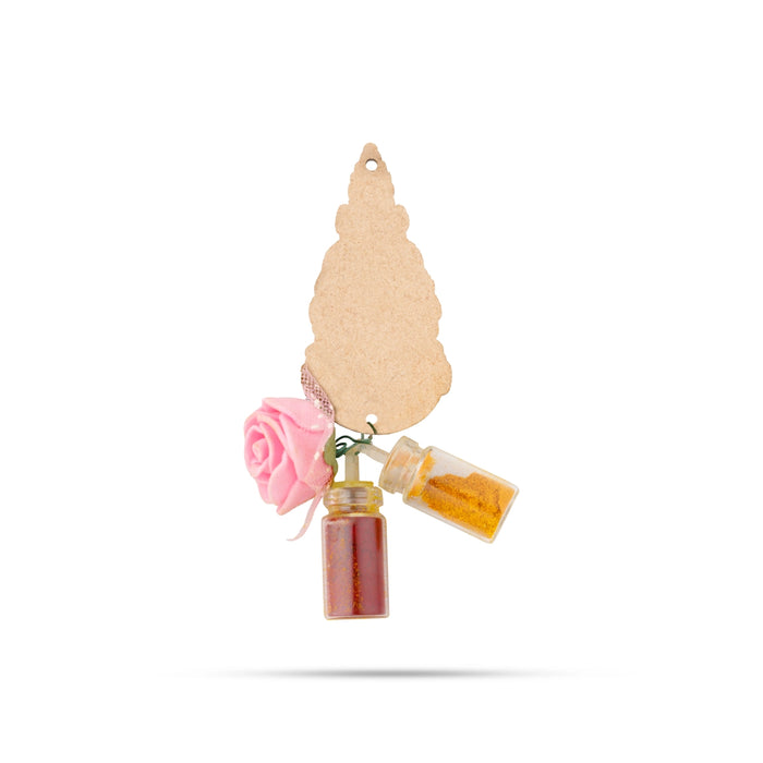 Turmeric Powder & Kumkum With Deity Design Wall Hanging Set- 2 X 1.5 Inches | Haldi Powder & Sindoor Wall Hanger - Turmeric & Kumkum