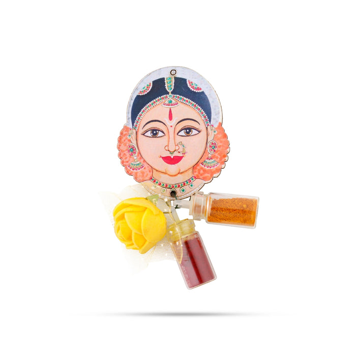 Turmeric Powder & Kumkum With Deity Design Wall Hanging Set- 2 X 1.5 Inches | Haldi Powder & Sindoor Wall Hanger - Turmeric & Kumkum