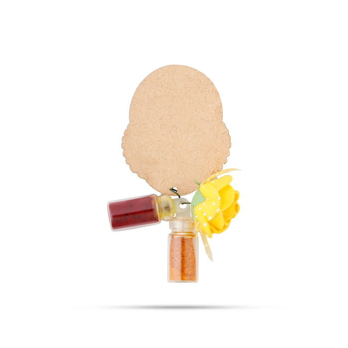 Turmeric Powder & Kumkum With Deity Design Wall Hanging Set- 2 X 1.5 Inches | Haldi Powder & Sindoor Wall Hanger - Turmeric & Kumkum