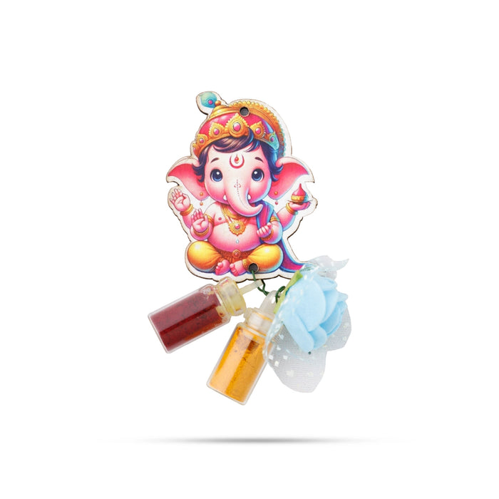 Turmeric Powder & Kumkum With Deity Design Wall Hanging Set- 2 X 1.5 Inches | Haldi Powder & Sindoor Wall Hanger - Turmeric & Kumkum