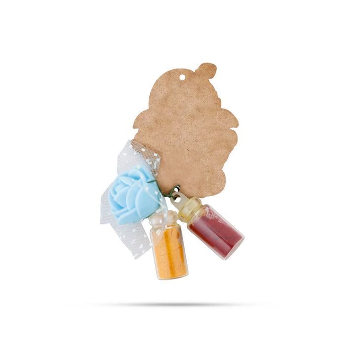 Turmeric Powder & Kumkum With Deity Design Wall Hanging Set- 2 X 1.5 Inches | Haldi Powder & Sindoor Wall Hanger - Turmeric & Kumkum