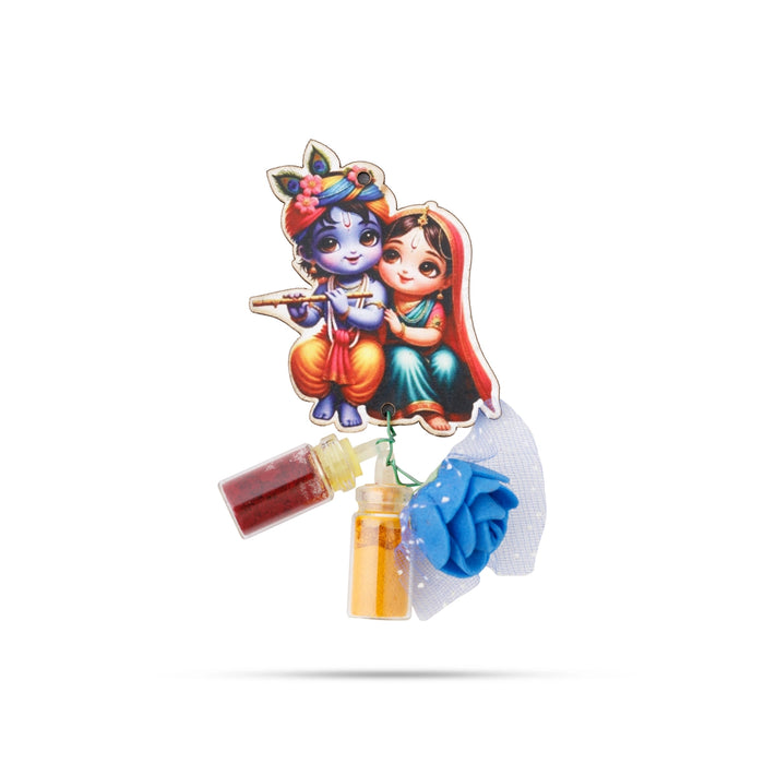 Turmeric Powder & Kumkum With Deity Design Wall Hanging Set- 2 X 1.5 Inches | Haldi Powder & Sindoor Wall Hanger - Turmeric & Kumkum