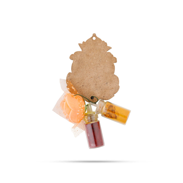 Turmeric Powder & Kumkum With Deity Design Wall Hanging Set- 2 X 1.5 Inches | Haldi Powder & Sindoor Wall Hanger - Turmeric & Kumkum