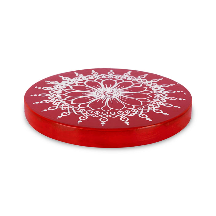 Rangoli Design Manai Palagai - 6 Inches | Round Shape Pooja Chowki/ Wooden Bajot/ Patla For Pooja