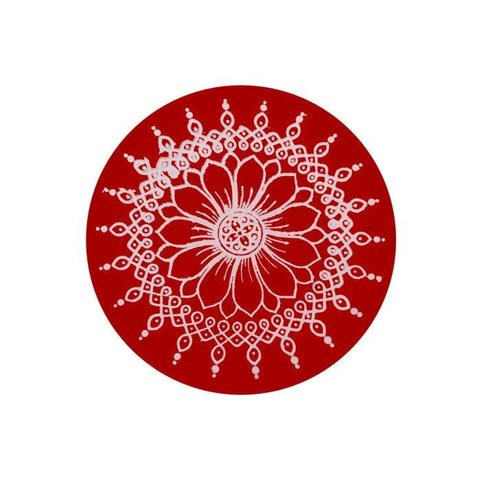 Rangoli Design Manai Palagai - 6 Inches | Round Shape Pooja Chowki/ Wooden Bajot/ Patla For Pooja