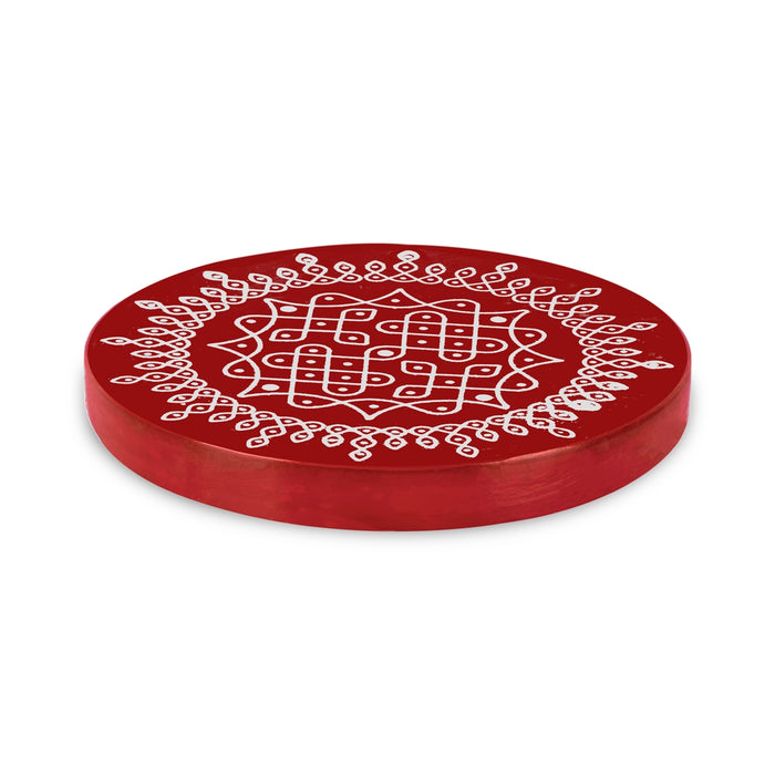 Manai Palagai - 8 Inches | Round Shape Pooja Chowki/ Wooden Rangoli Design Bajot/ Patla For Home