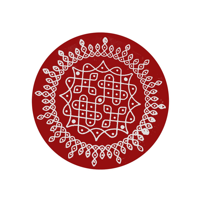 Manai Palagai - 8 Inches | Round Shape Pooja Chowki/ Wooden Rangoli Design Bajot/ Patla For Home