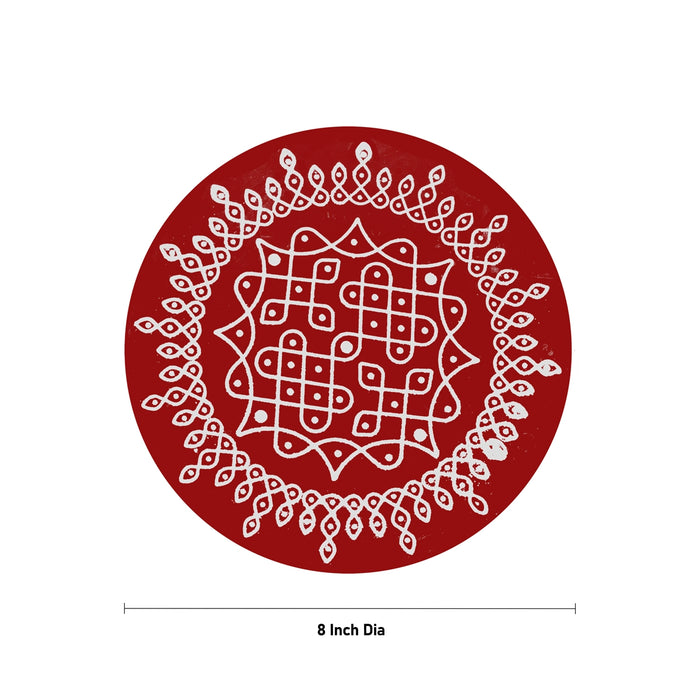 Manai Palagai - 8 Inches | Round Shape Pooja Chowki/ Wooden Rangoli Design Bajot/ Patla For Home