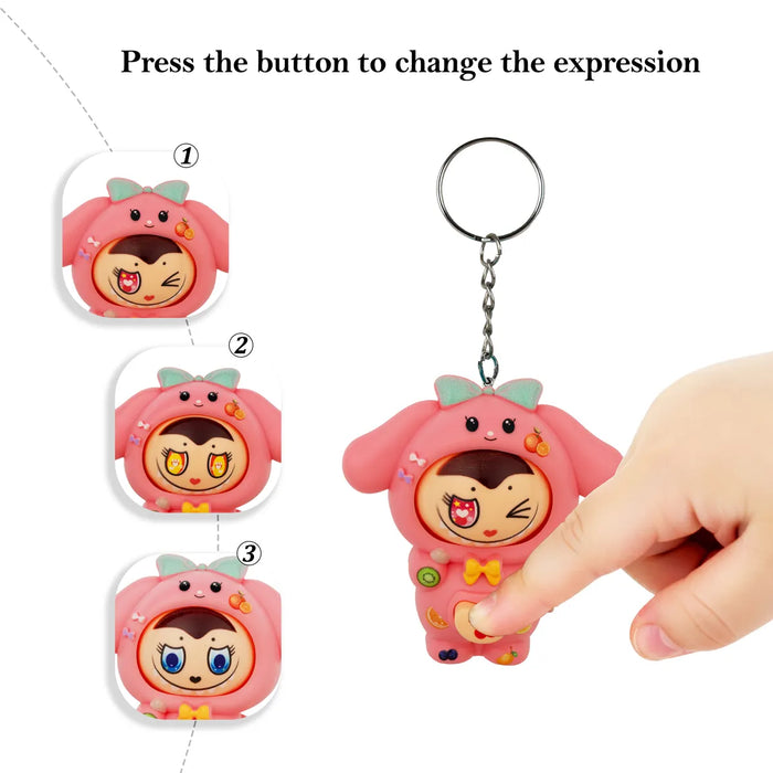 Face Changing Keychain - 3.5 x 3 inches | Cute Cartoon Toy Key Ring / Key Holder for Kids & Bag Accessories - Key Chain & Key Holder