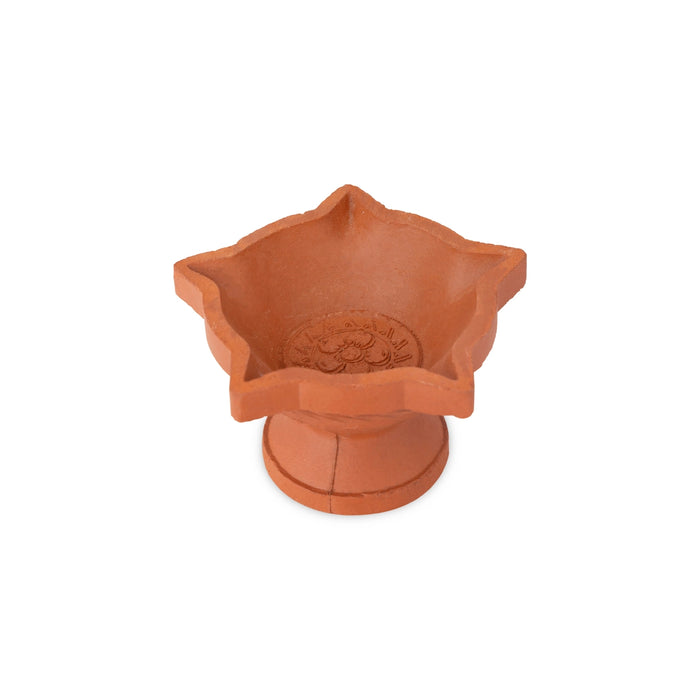 Clay Diya - 2.25 x 3.5 Inches | Star Shape Earthen Oil Lamps/ Mitti Diyas for Pooja & Festive Decor
