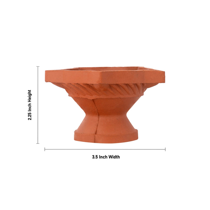 Clay Diya - 2.25 x 3.5 Inches | Star Shape Earthen Oil Lamps/ Mitti Diyas for Pooja & Festive Decor