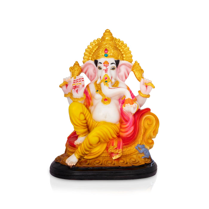 Ganesha Sitting On Base Murti - 10 x 7 Inches | Marble Dust Idol/ Vinayagar Statue For Home & Pooja space