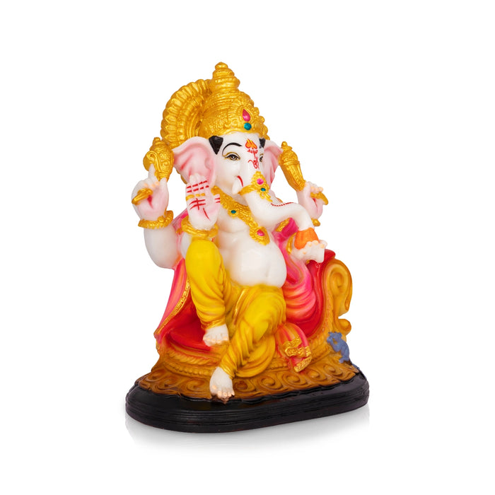 Ganesha Sitting On Base Murti - 10 x 7 Inches | Marble Dust Idol/ Vinayagar Statue For Home & Pooja space