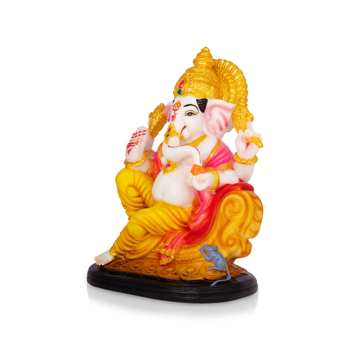 Ganesha Sitting On Base Murti - 10 x 7 Inches | Marble Dust Idol/ Vinayagar Statue For Home & Pooja space