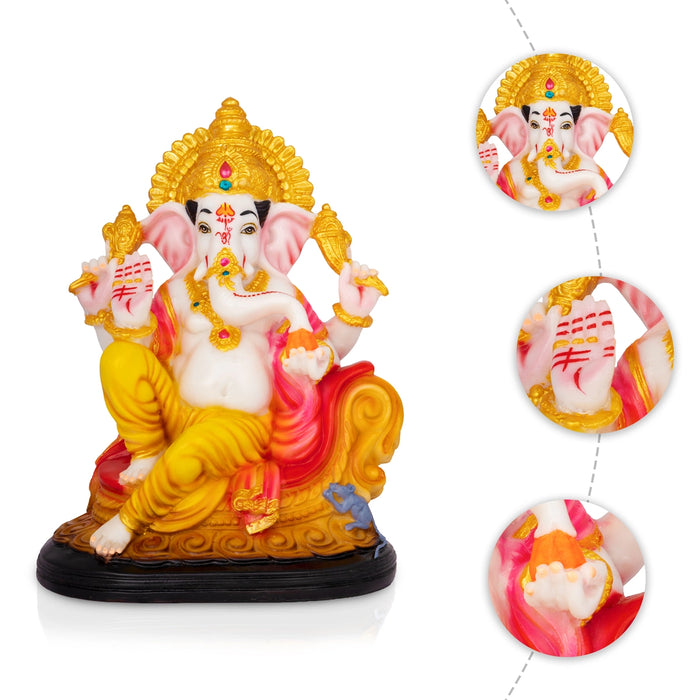 Ganesha Sitting On Base Murti - 10 x 7 Inches | Marble Dust Idol/ Vinayagar Statue For Home & Pooja space