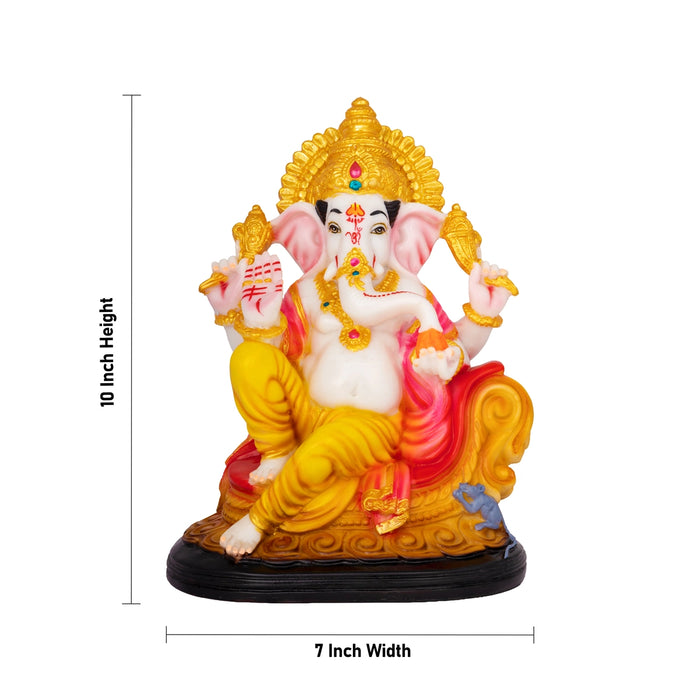 Ganesha Sitting On Base Murti - 10 x 7 Inches | Marble Dust Idol/ Vinayagar Statue For Home & Pooja space