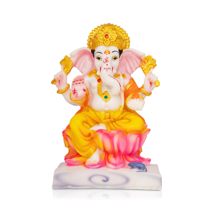 Ganesha Sitting On Lotus Base Murti - 7 x 5 Inches | Marble Dust Idol/ Vinayagar Statue For Pooja Space