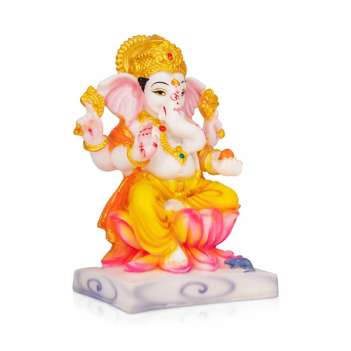 Ganesha Sitting On Lotus Base Murti - 7 x 5 Inches | Marble Dust Idol/ Vinayagar Statue For Pooja Space