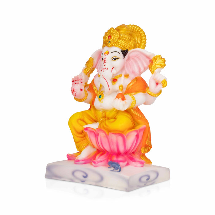 Ganesha Sitting On Lotus Base Murti - 7 x 5 Inches | Marble Dust Idol/ Vinayagar Statue For Pooja Space