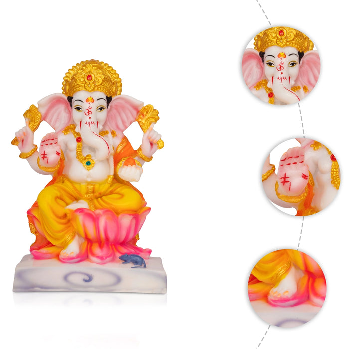 Ganesha Sitting On Lotus Base Murti - 7 x 5 Inches | Marble Dust Idol/ Vinayagar Statue For Pooja Space