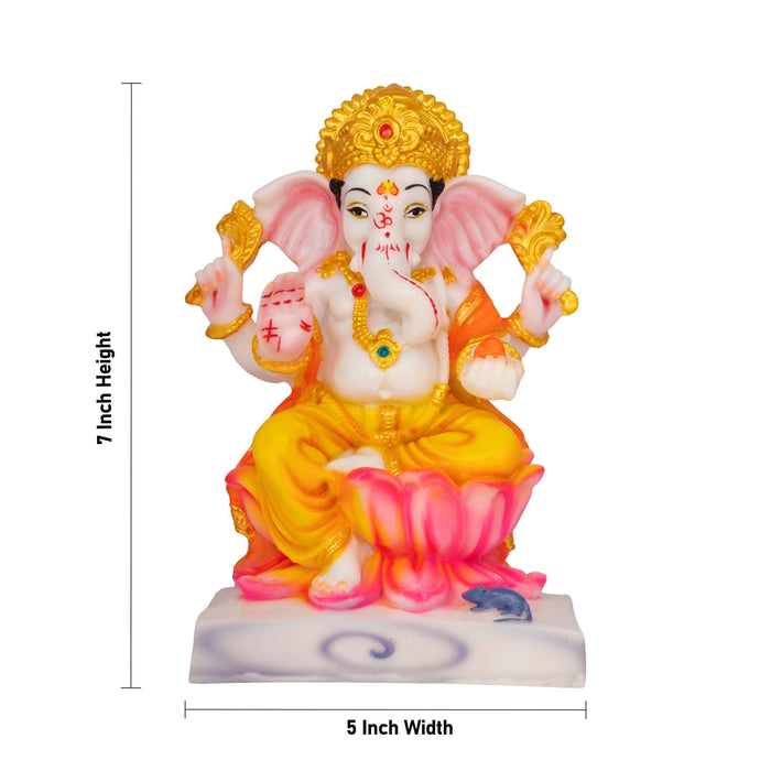 Ganesha Sitting On Lotus Base Murti - 7 x 5 Inches | Marble Dust Idol/ Vinayagar Statue For Pooja Space