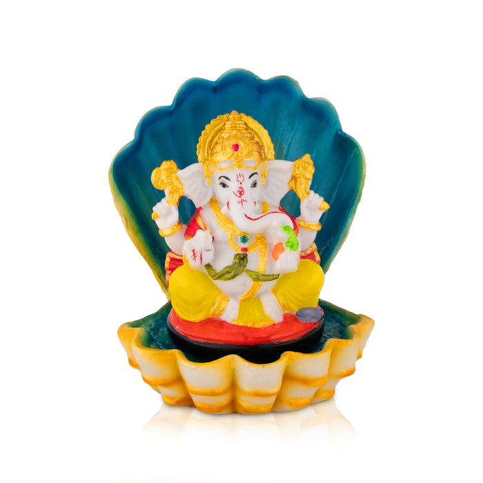 Ganesha Sitting on shell Murti - 5.5 x 4.25 Inches | Resin Idol/ Vinayagar Statue For Home & Pooja space