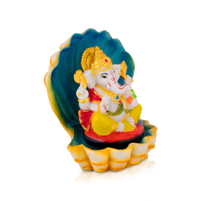 Ganesha Sitting on shell Murti - 5.5 x 4.25 Inches | Resin Idol/ Vinayagar Statue For Home & Pooja space