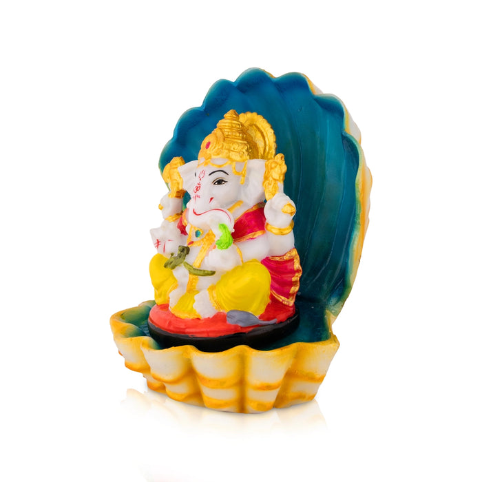 Ganesha Sitting on shell Murti - 5.5 x 4.25 Inches | Resin Idol/ Vinayagar Statue For Home & Pooja space