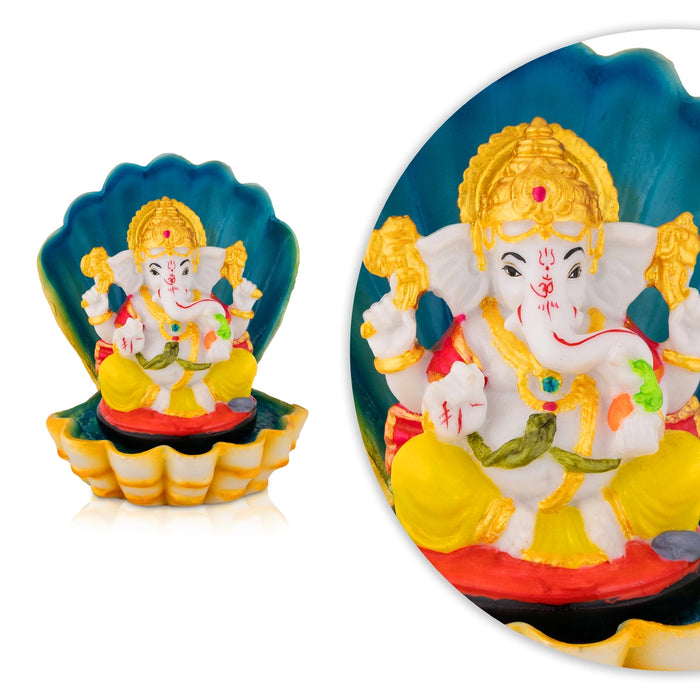 Ganesha Sitting on shell Murti - 5.5 x 4.25 Inches | Resin Idol/ Vinayagar Statue For Home & Pooja space