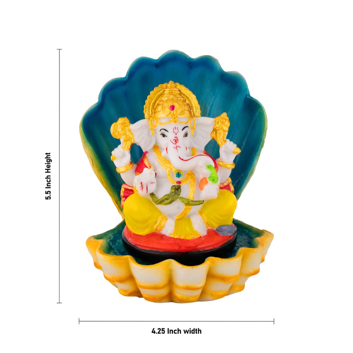 Ganesha Sitting on shell Murti - 5.5 x 4.25 Inches | Resin Idol/ Vinayagar Statue For Home & Pooja space