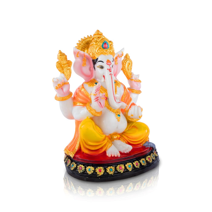 Vinayagar Sitting On Base Murti - 12 x 8.5 Inches | Marble Dust Idol/ Ganesha Statue For Pooja Space