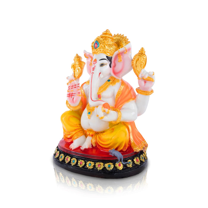 Vinayagar Sitting On Base Murti - 12 x 8.5 Inches | Marble Dust Idol/ Ganesha Statue For Pooja Space
