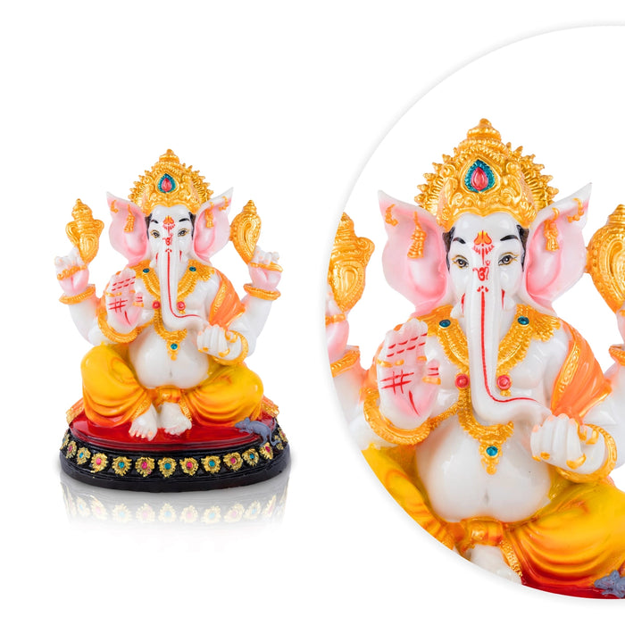 Vinayagar Sitting On Base Murti - 12 x 8.5 Inches | Marble Dust Idol/ Ganesha Statue For Pooja Space